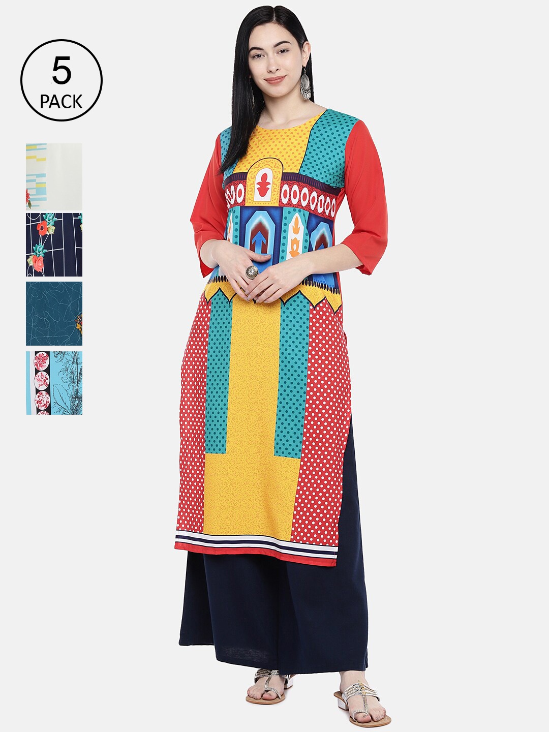 

7Threads Women Multicoloured Set of 5 Printed Straight Kurta, Multi