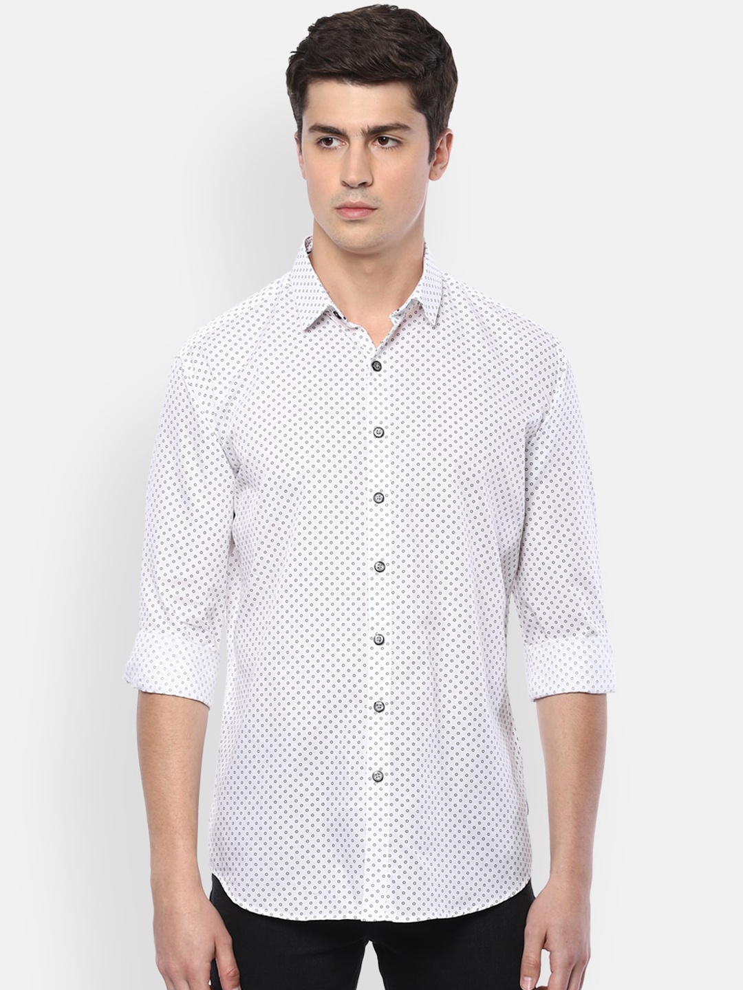 V Dot Men White Slim Fit Printed Casual Shirt