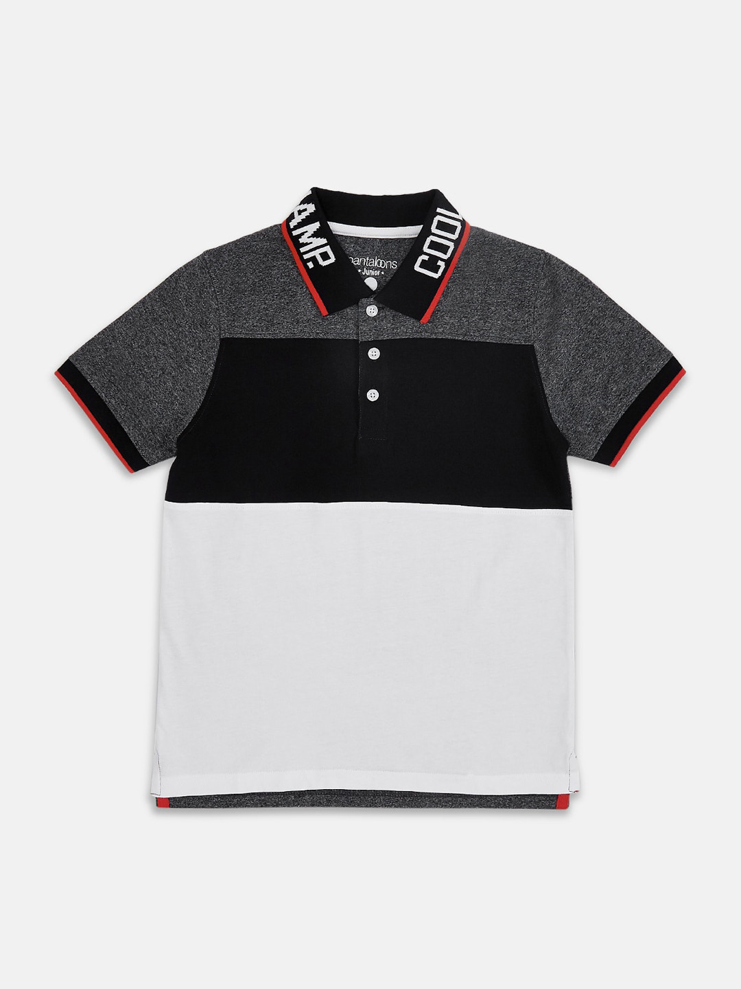 

Pantaloons Junior Boys Grey Black Colourblocked Polo Collar Pure Cotton T-shirt