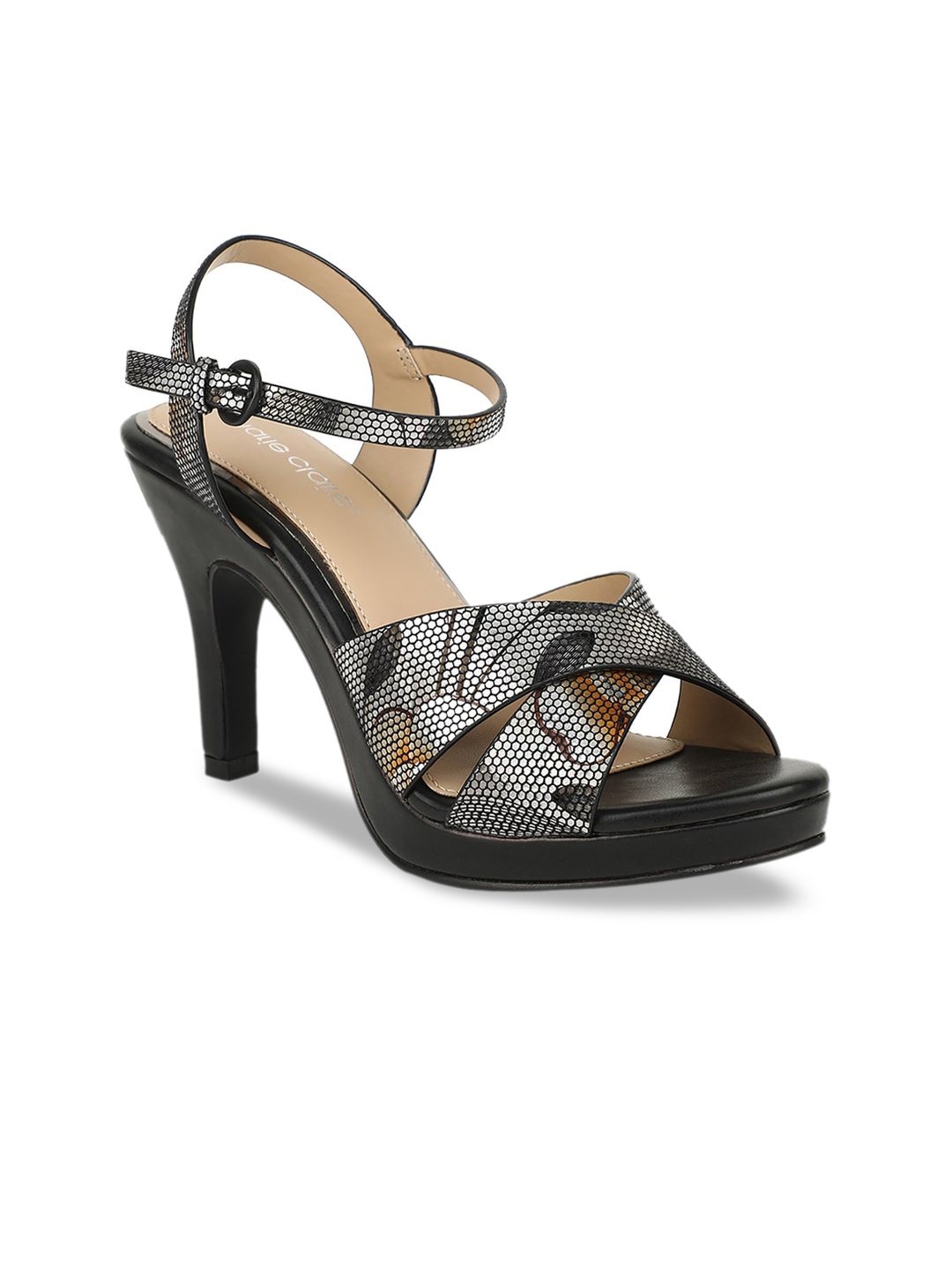 

Marie Claire Women Black & Silver-Toned Textured Stilettos