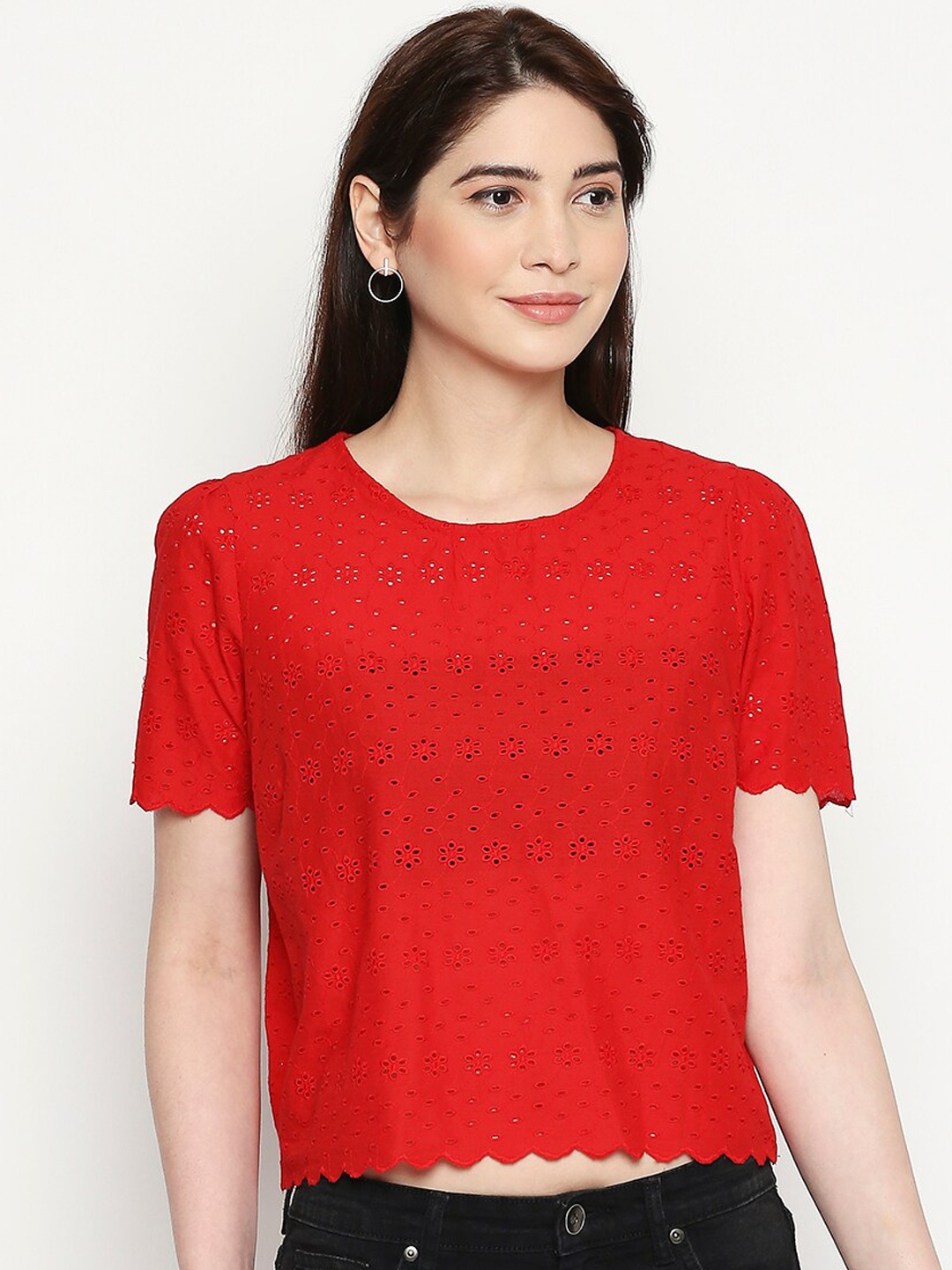 

People Women Red Pure Cotton Crop Top