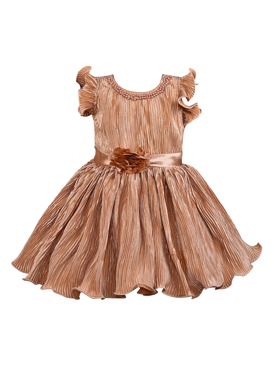 

Wish Karo Girls Beige Self Design Fit and Flare Dress