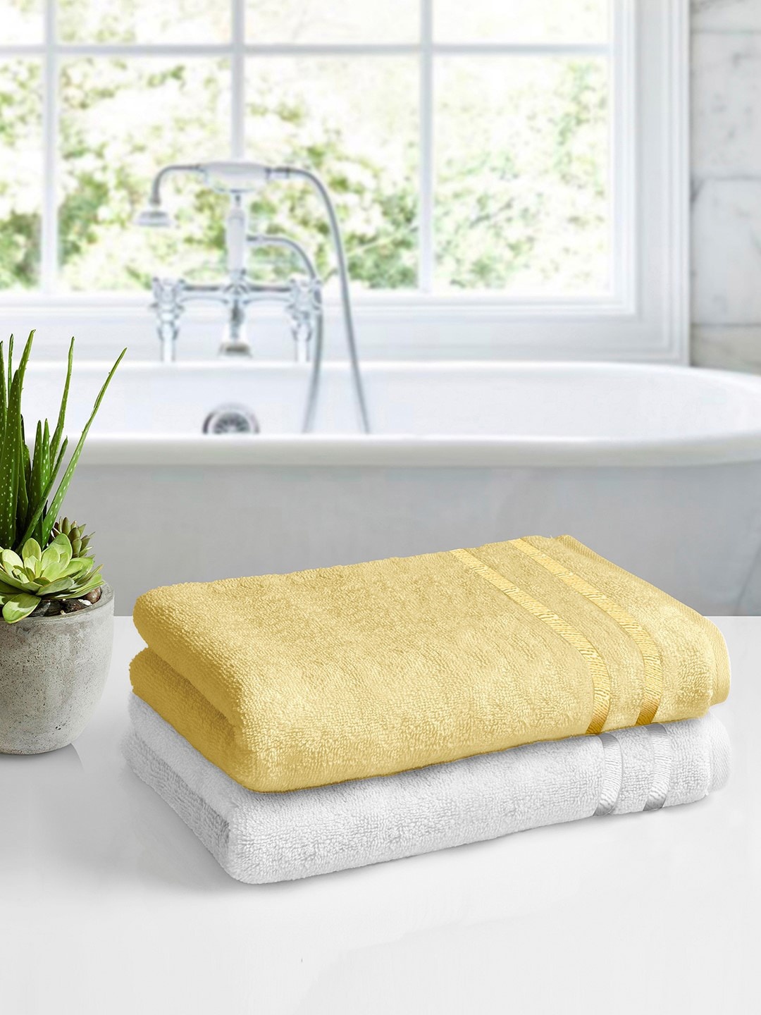 

Story@home Unisex Set of 2 Solid 450GSM Pure Cotton Medium Size Bath Towels, White
