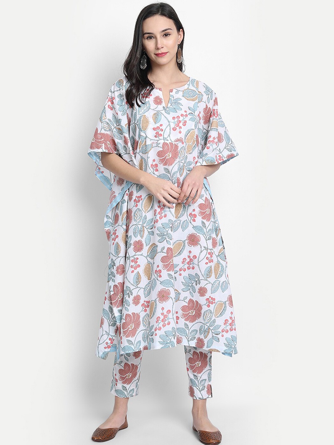 

Janasya Women Off White & Red Printed Kaftan Kurta Set