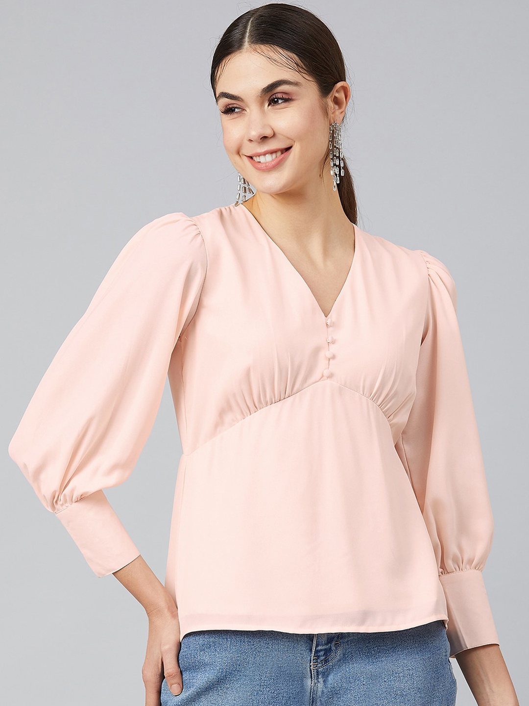

Marie Claire Pink Puff Sleeves Crepe Empire Top