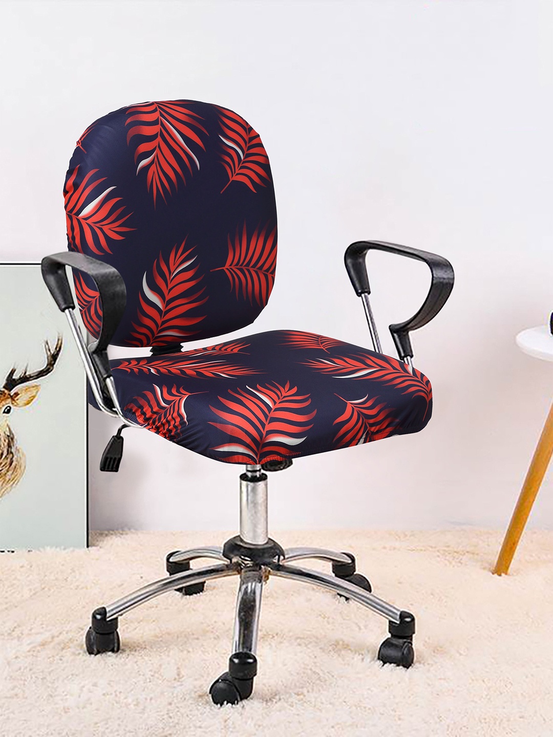 Cortina Set Of 4 Navy Blue & Red Printed Chair Covers