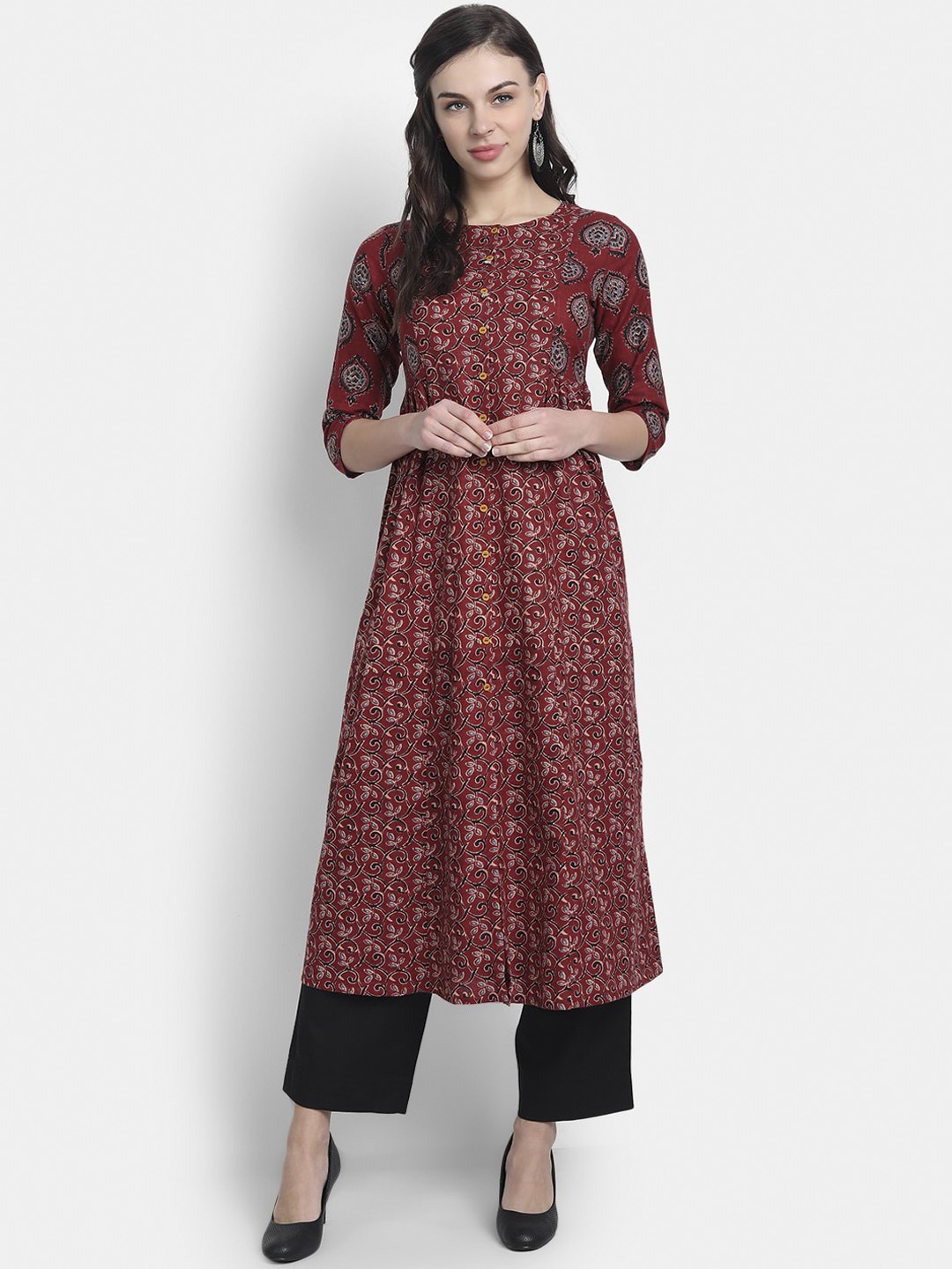 

fabGLOBAL Brown Ethnic Motifs Printed Handloom Kurta
