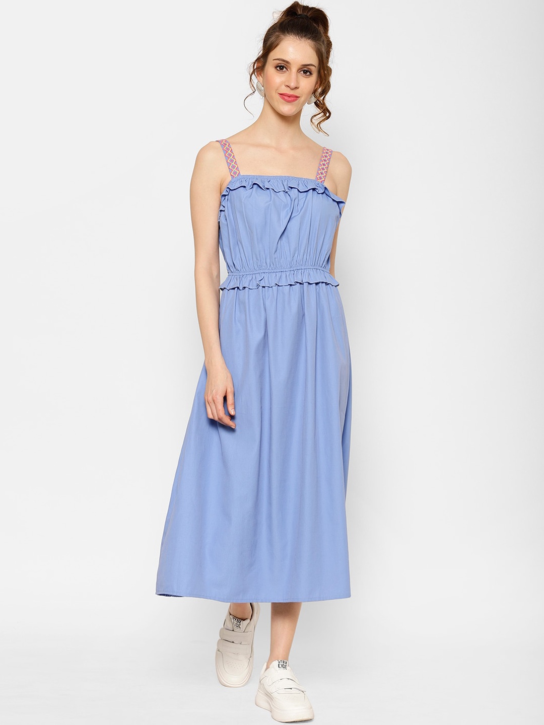 

KASSUALLY Women Blue Solid Fit and Flare Dress