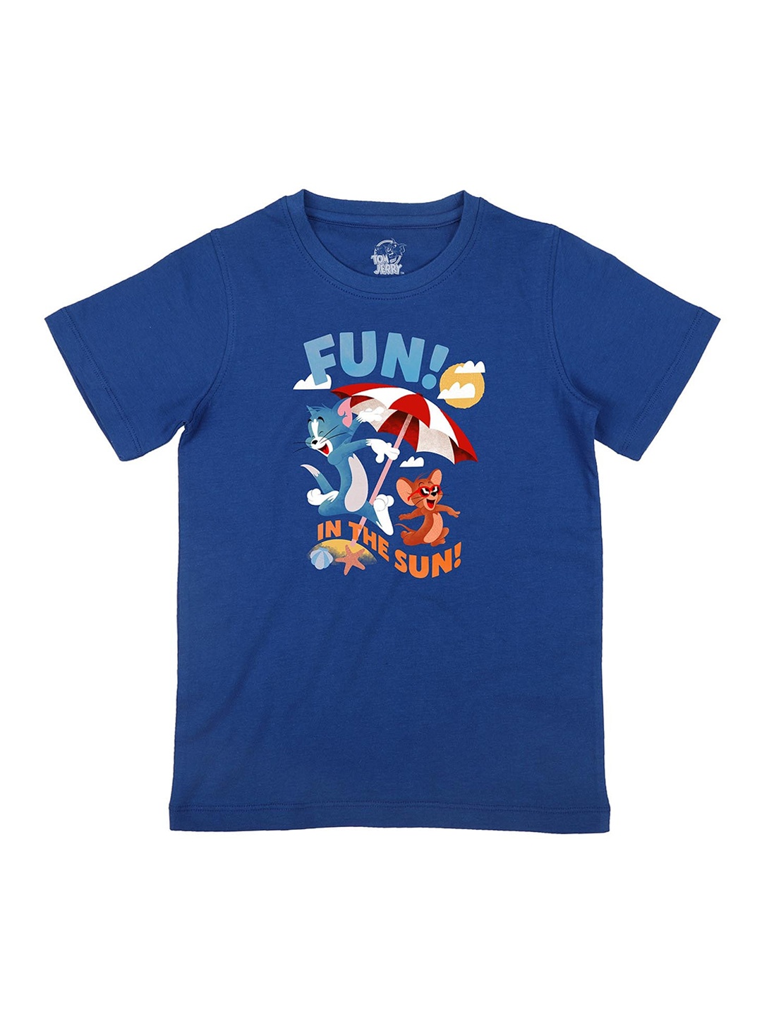 

Tom Jerry Boys Blue Printed Round Neck Cotton Pure Cotton T-shirt
