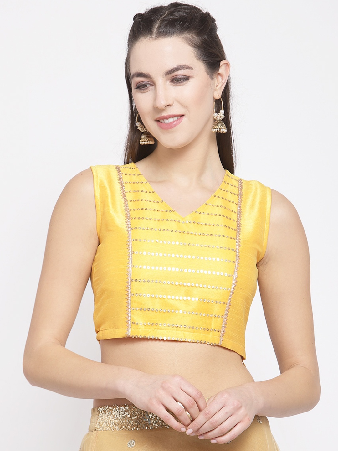 

studio rasa Yellow & Gold-Coloured Embellished Crop Top