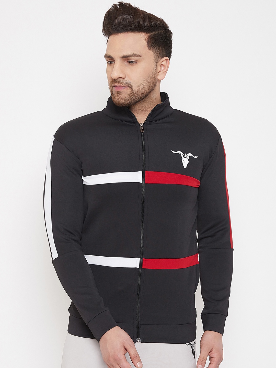 

YOGAIR Men Black & White Striped Lightweight Sporty Jacket