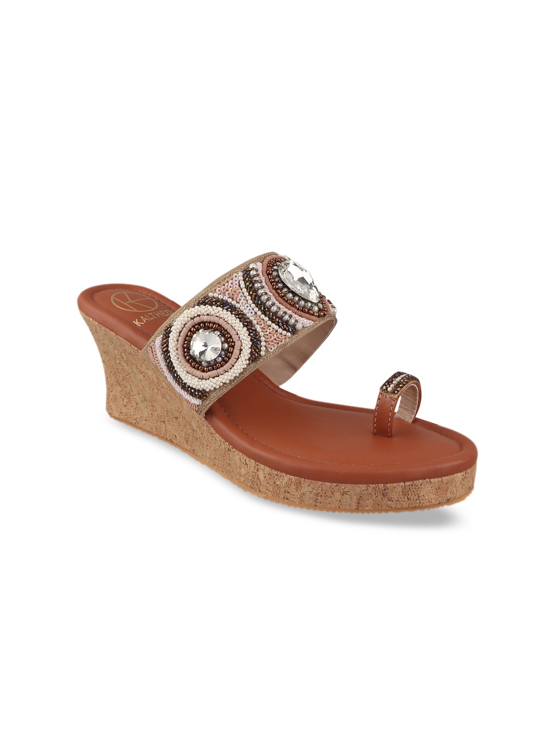 

KALTHEOS Women Tan Embellished Sandals
