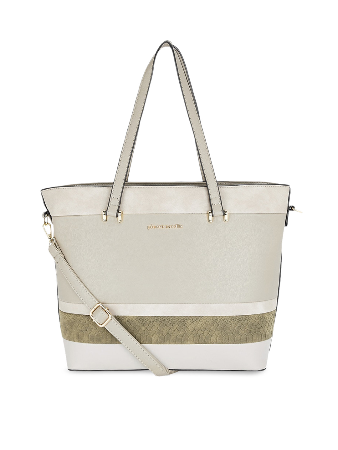 

pierre cardin Silver-Toned & Grey Colourblocked Handheld Bag