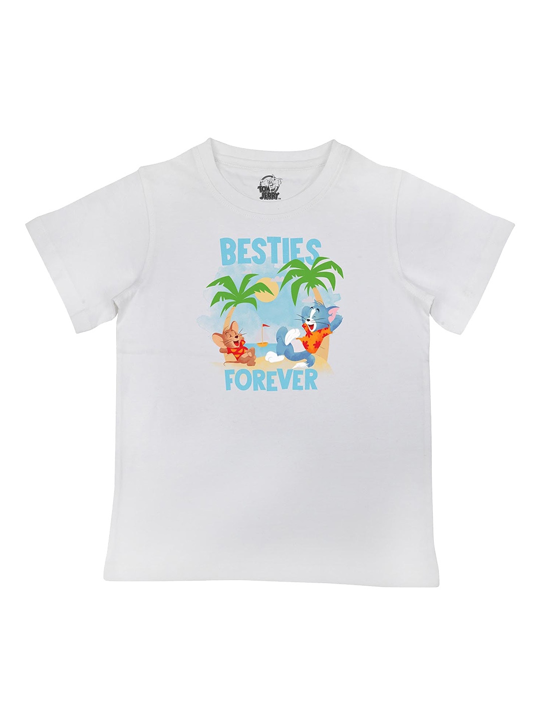 

Tom & Jerry Boys White Tom & Jerry Character Printed Round Neck Cotton T-shirt