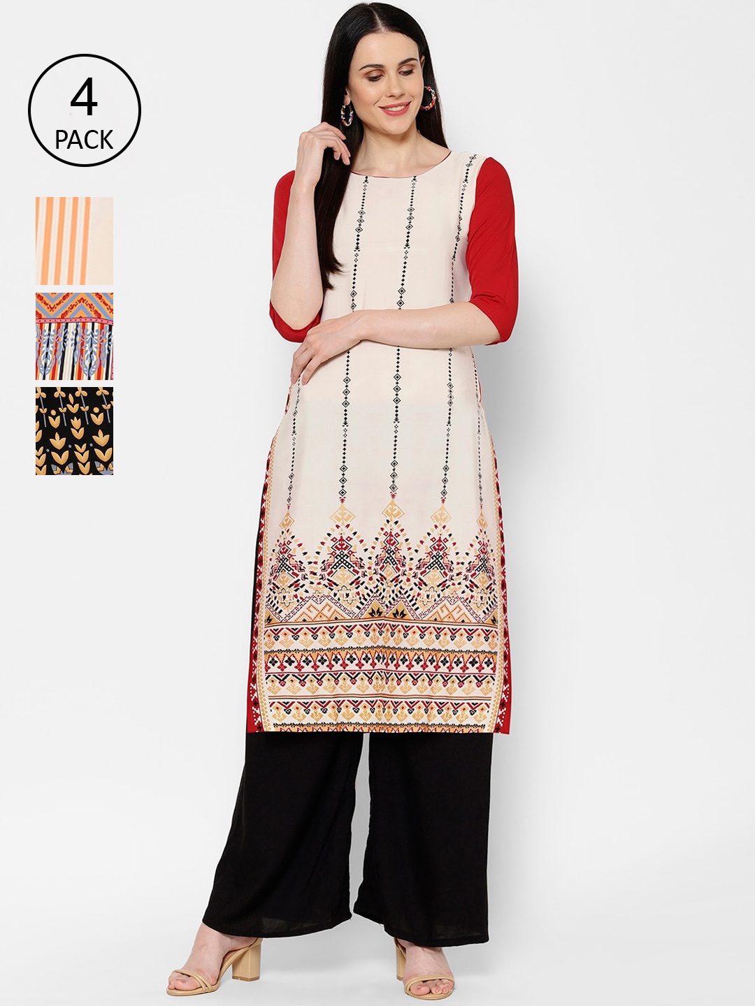 

7Threads Women Multicoloured Set of 4 Printed Straight Kurta, Multi