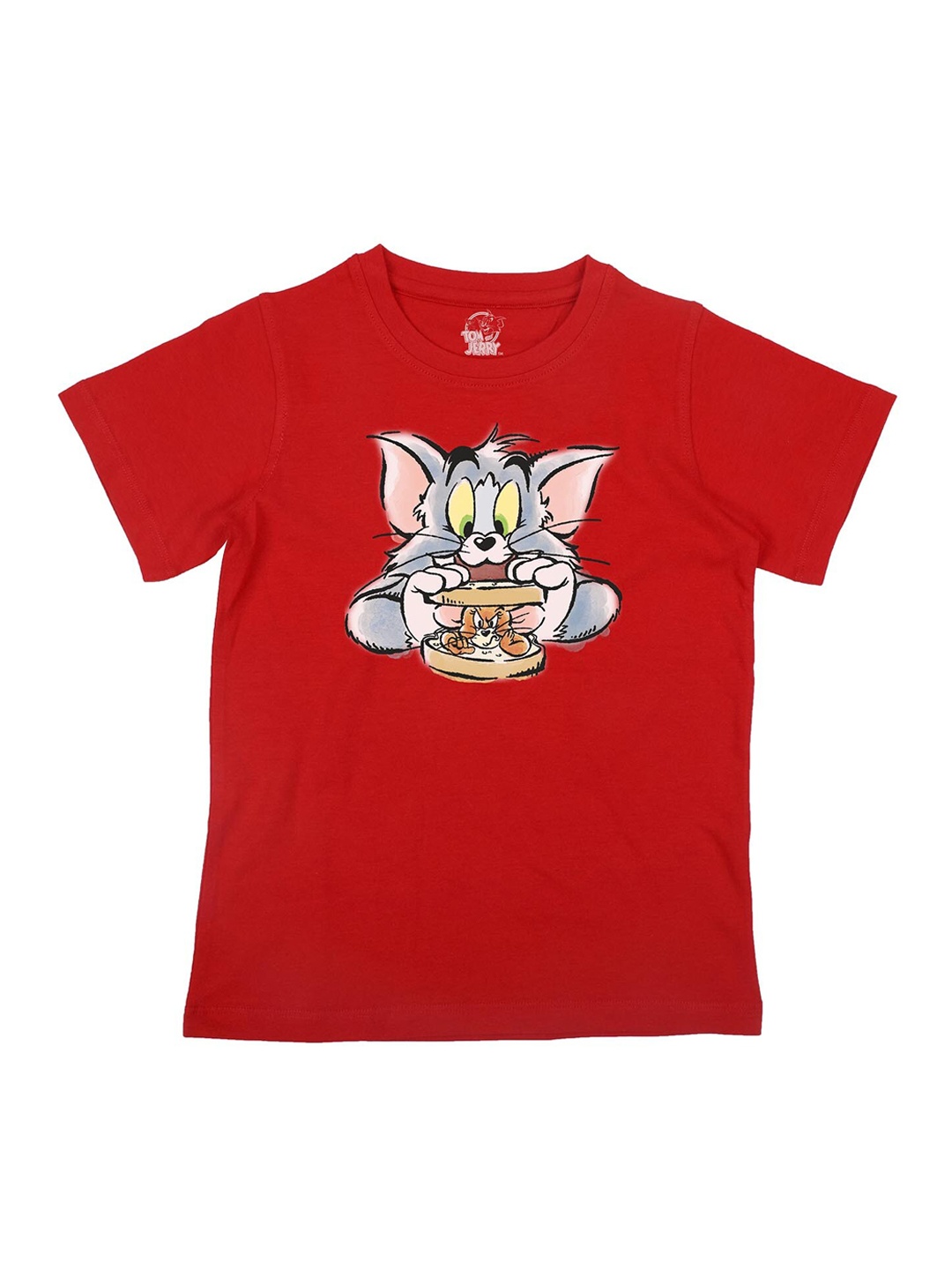 

Tom Jerry Boys Red Grey Printed Round Neck Cotton Pure Cotton T-shirt