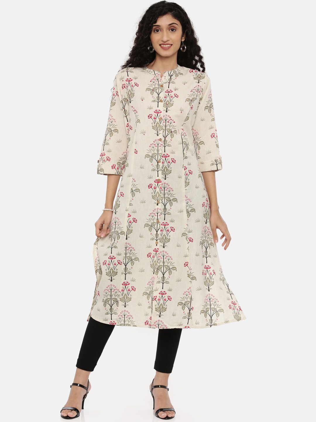 

Neerus Off White Floral Printed Kurta