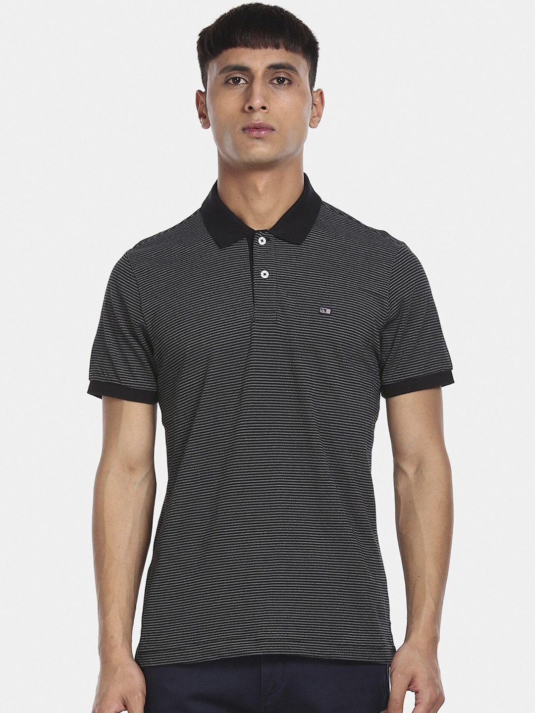 

Arrow Sport Men Black Striped Polo Collar T-shirt