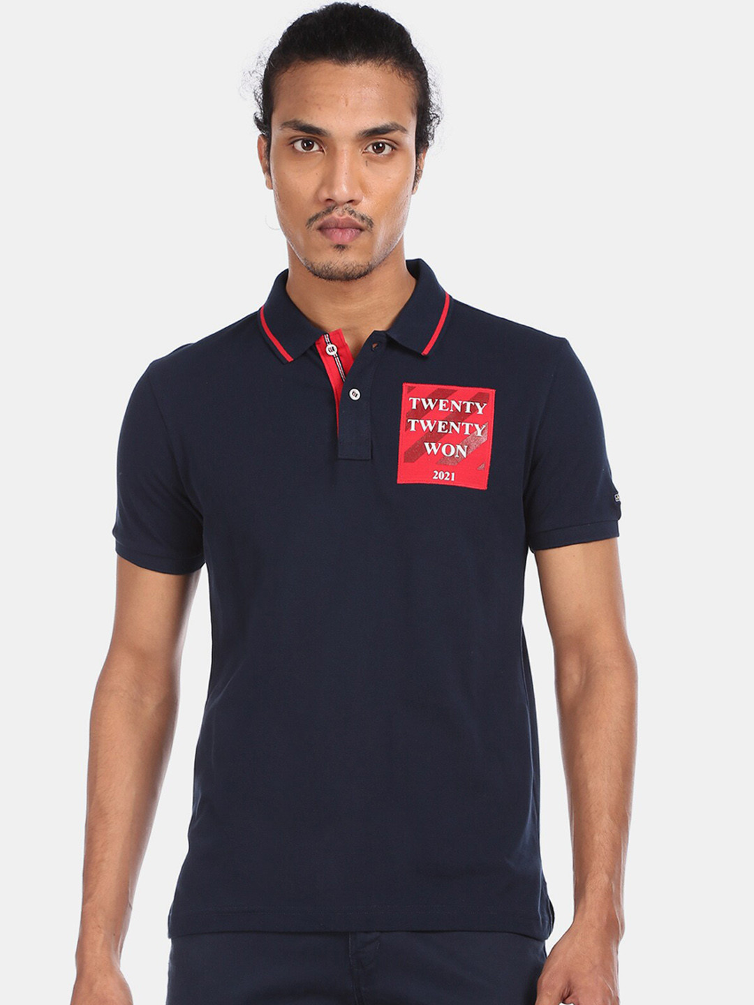 

Arrow Sport Men Blue Solid Polo Collar T-shirt