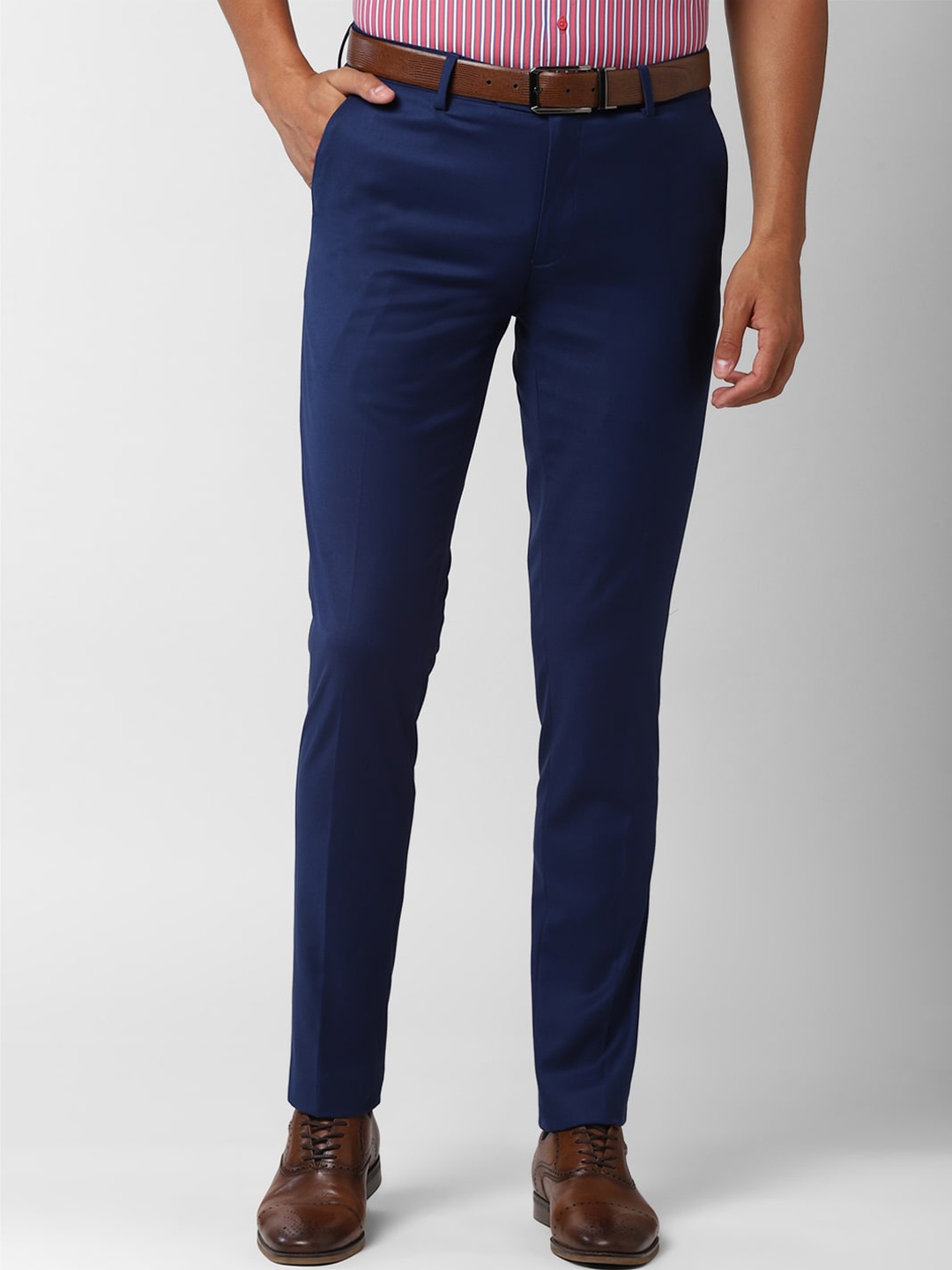 

Peter England Elite Men Navy Blue Slim Fit Solid Formal Trousers