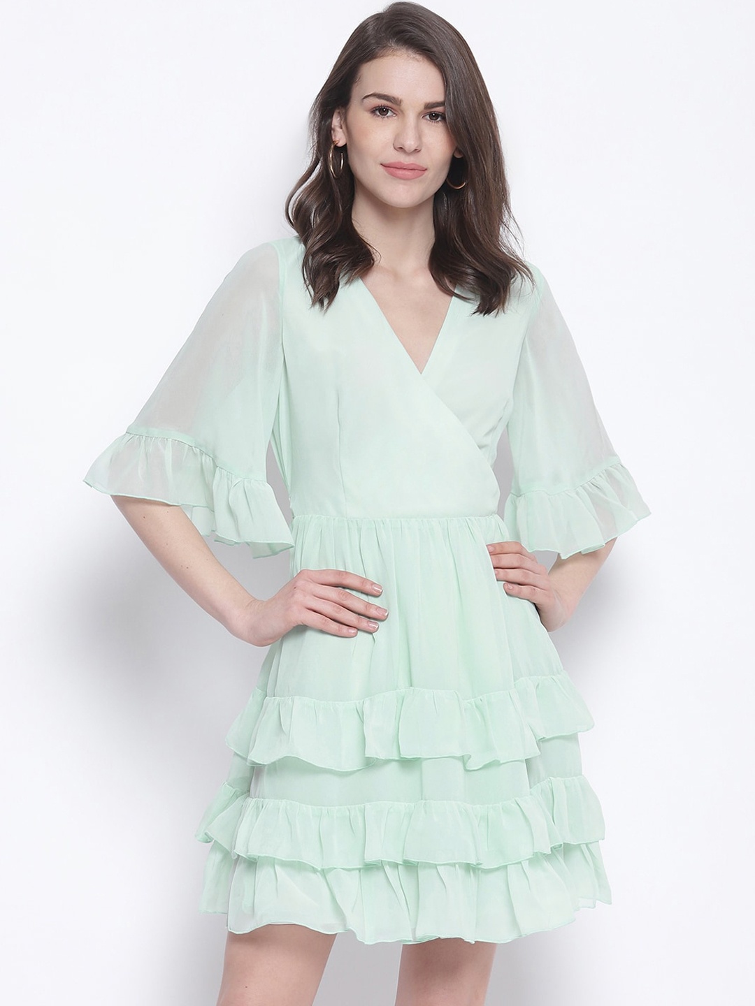 

TRENDY DIVVA Women Sea Green Solid Wrap Dress