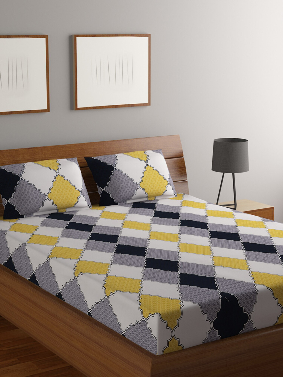 

Bromwick Grey & Yellow Ethnic Motifs 180 TC Polycotton 1 Queen Bedsheet with 2 Pillow Covers