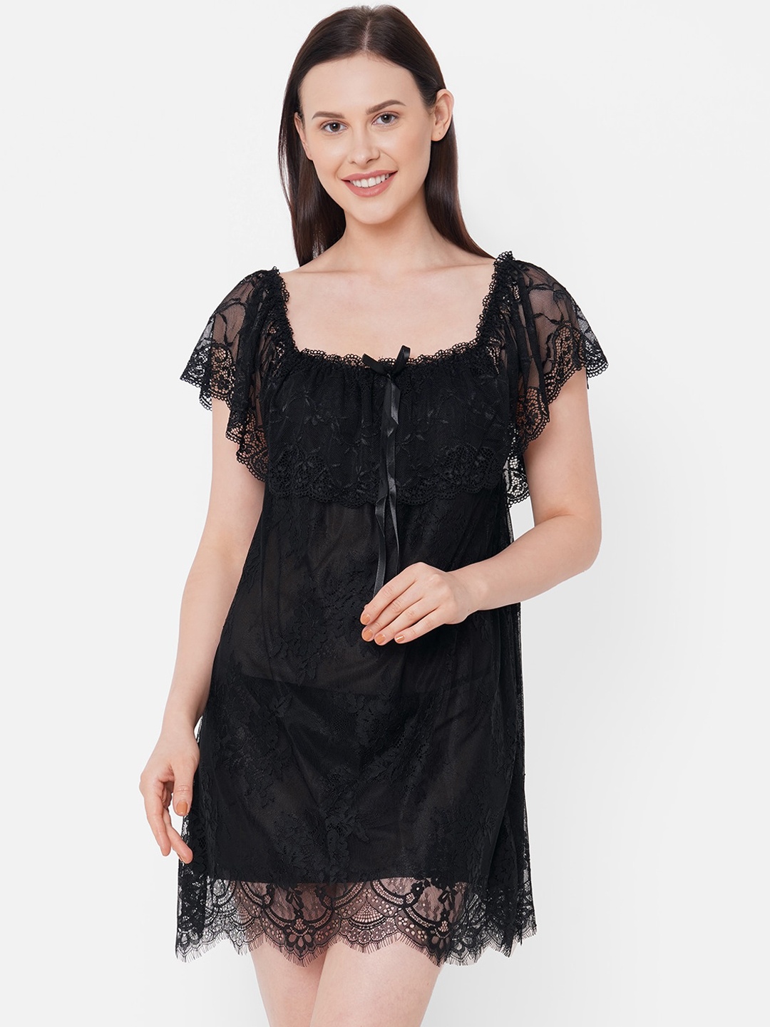 

FashionRack Black Self Design Baby Doll