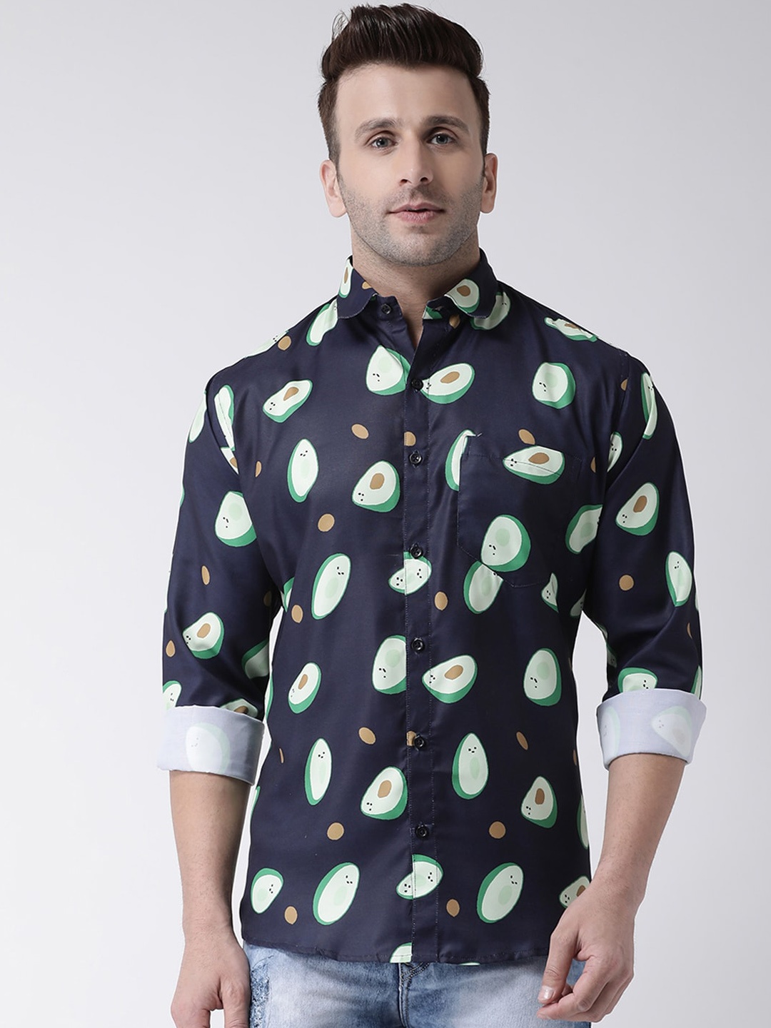 hangup trend Men Navy Blue Slim Fit Printed Casual Shirt