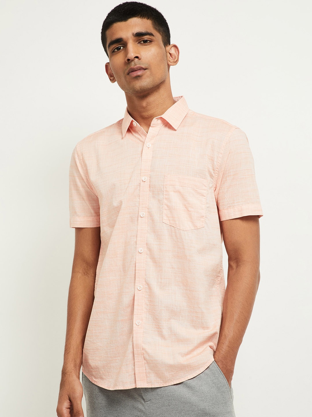 

max Men Orange Regular Fit Self Design Casual Shirt