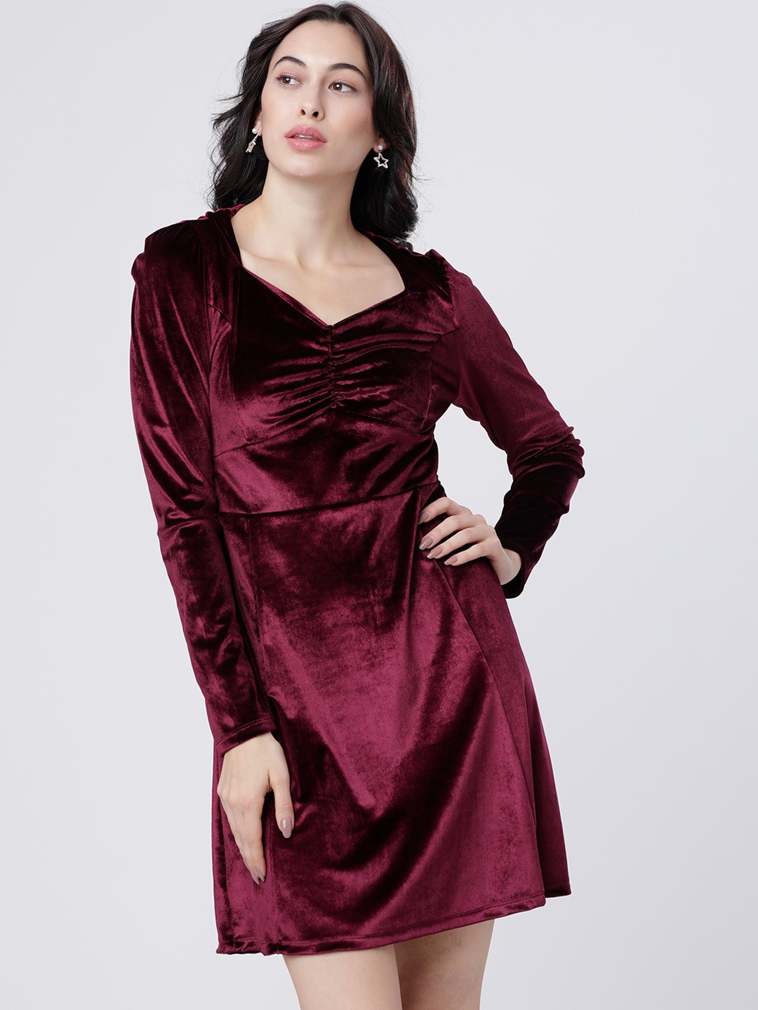 

Tokyo Talkies Women Burgundy Solid A-Line Dress