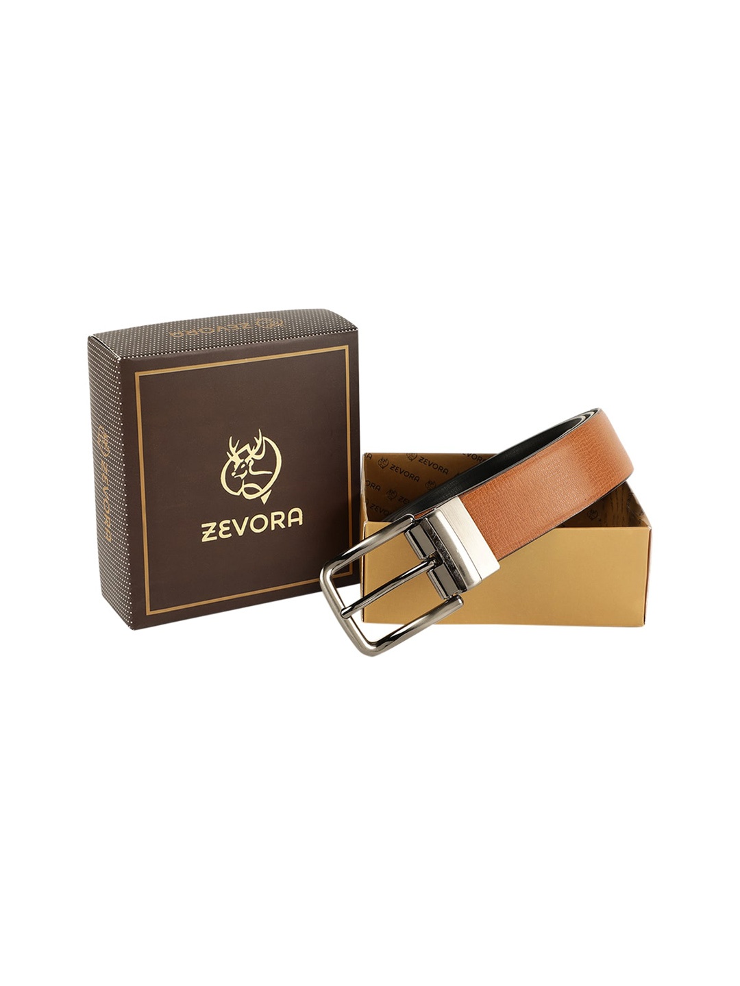 

ZEVORA Men Tan & Black Reversible Textured Belt