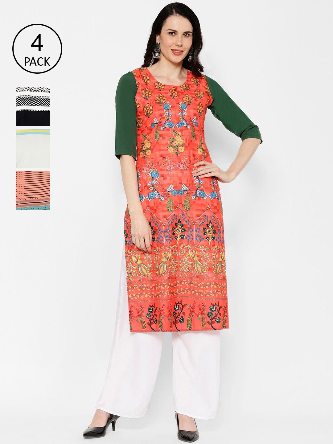 

7Threads Multicoloured Ethnic Motifs Printed Crepe Kurta, Multi