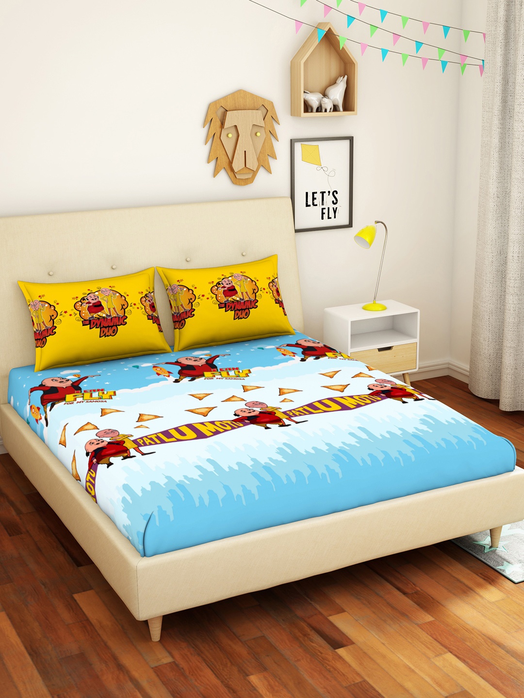 

CORE Designed by SPACES Viacom Motu Patlu Blue 144 TC Pure Cotton Double Bedsheet