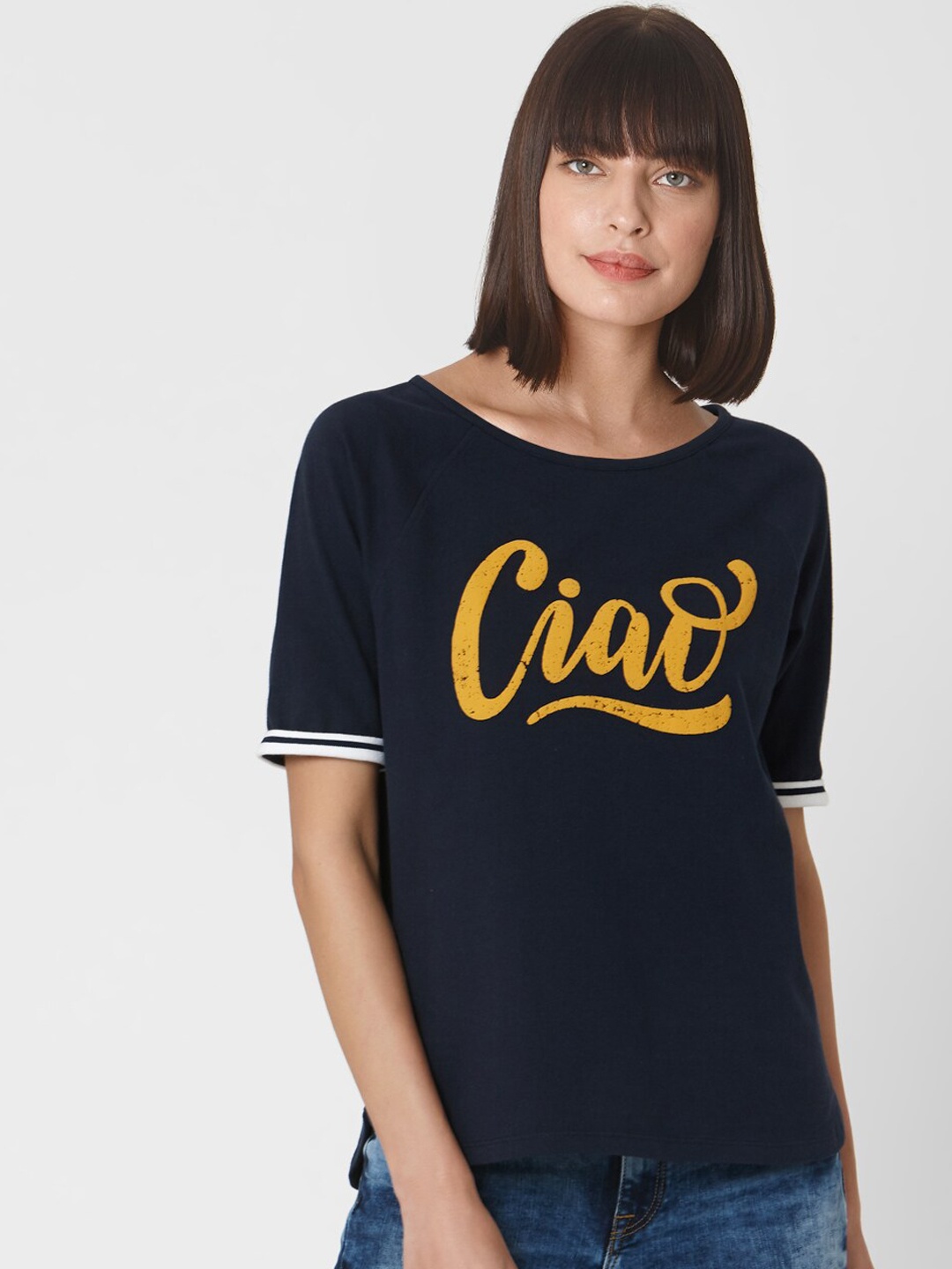 

Vero Moda Women Blue Printed Round Neck T-shirt