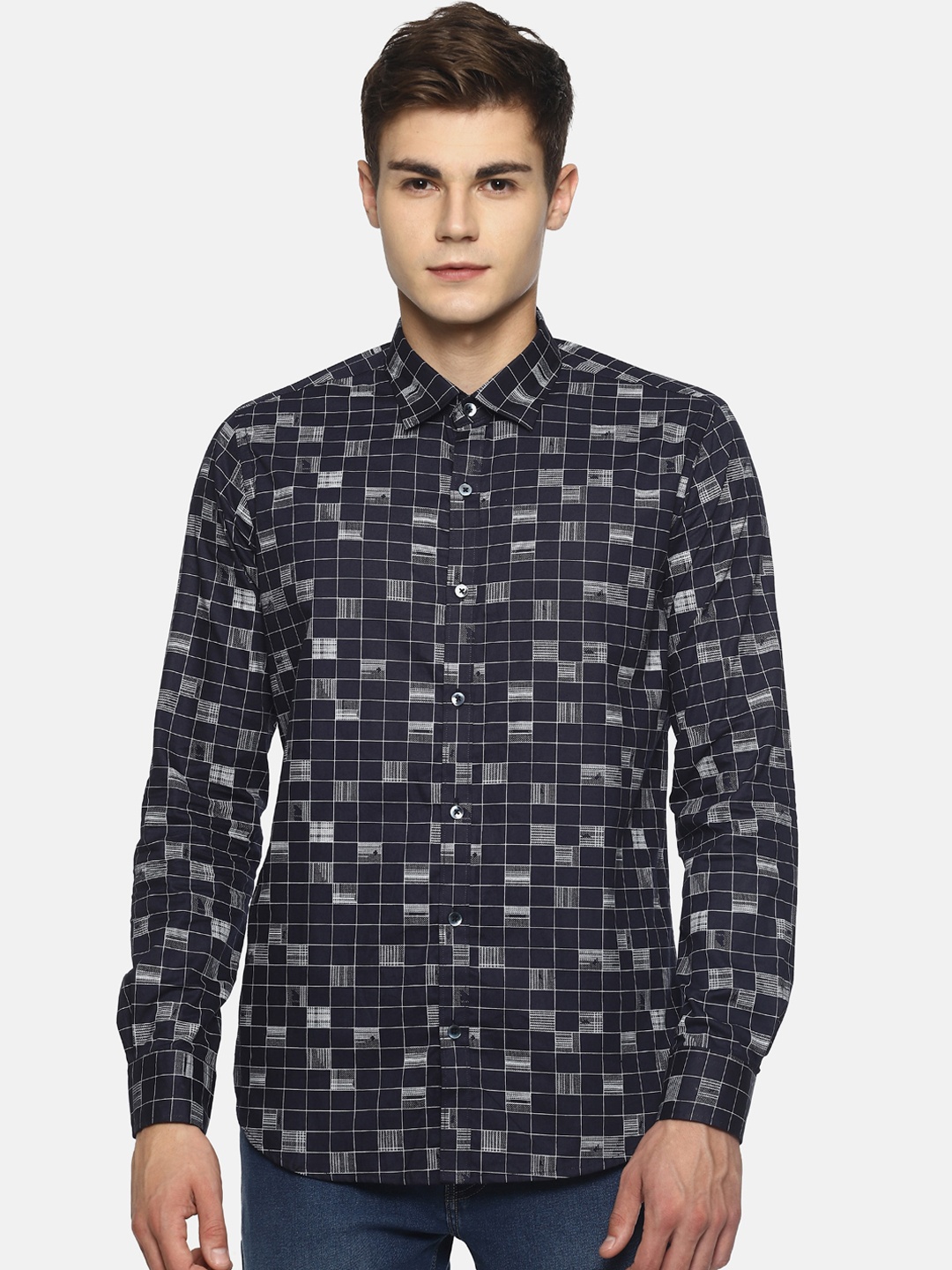 

COUPER & COLL Men Navy Blue Slim Fit Printed Casual Shirt
