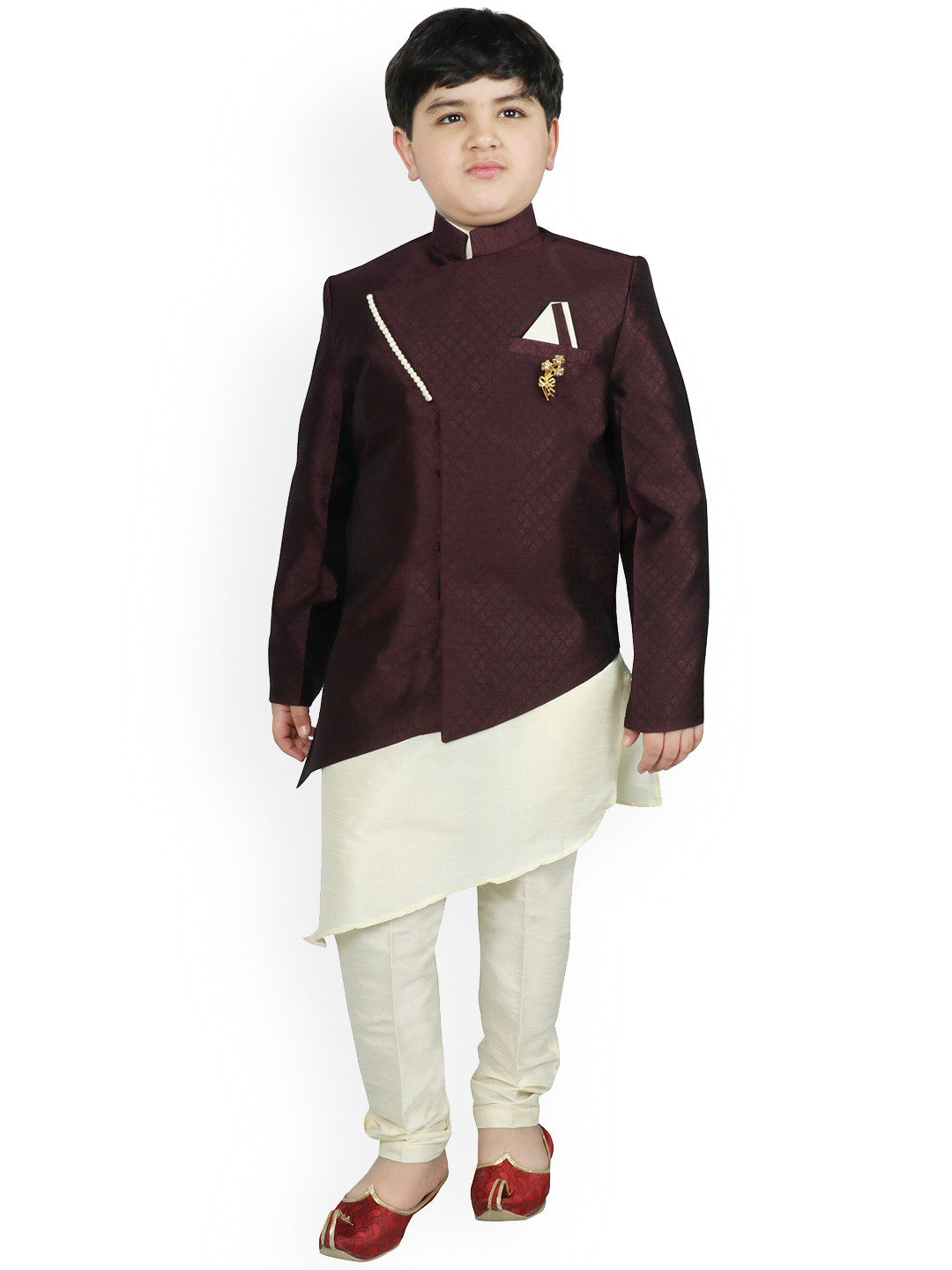 

SG YUVRAJ Boys Coffee Brown & Off-White Printed Sherwani Set