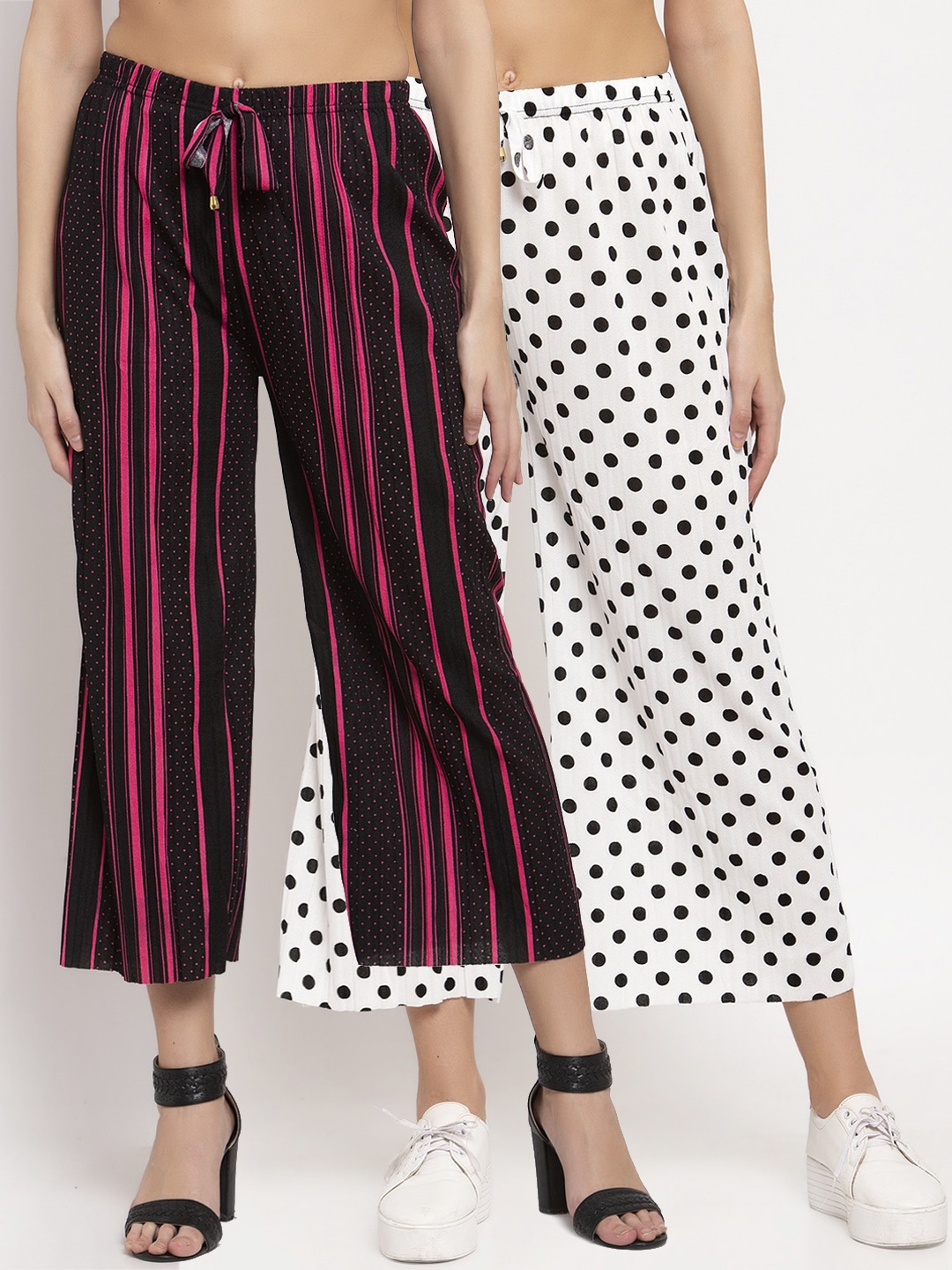 

KLOTTHE Women Multicoloured Set of 2 Striped Flared Palazzos, Multi