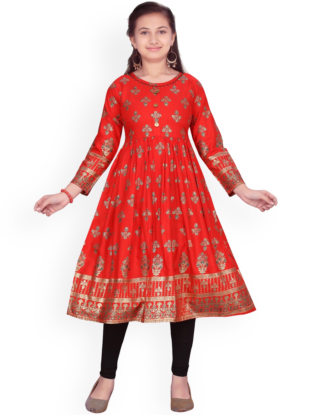 

Aarika Girls Red & Black Printed Kurta with Churidar