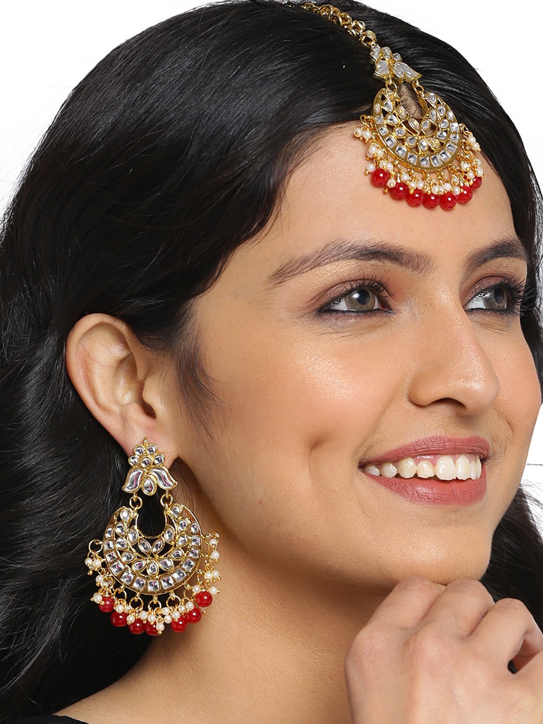 Shining Diva Gold-Plated & White Kundan Studded Jewellery Set