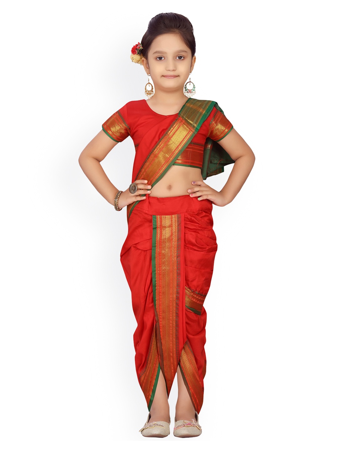 

Aarika Red & Gold-Toned Pure Silk Solid Ready To Wear Bhagalpuri Saree