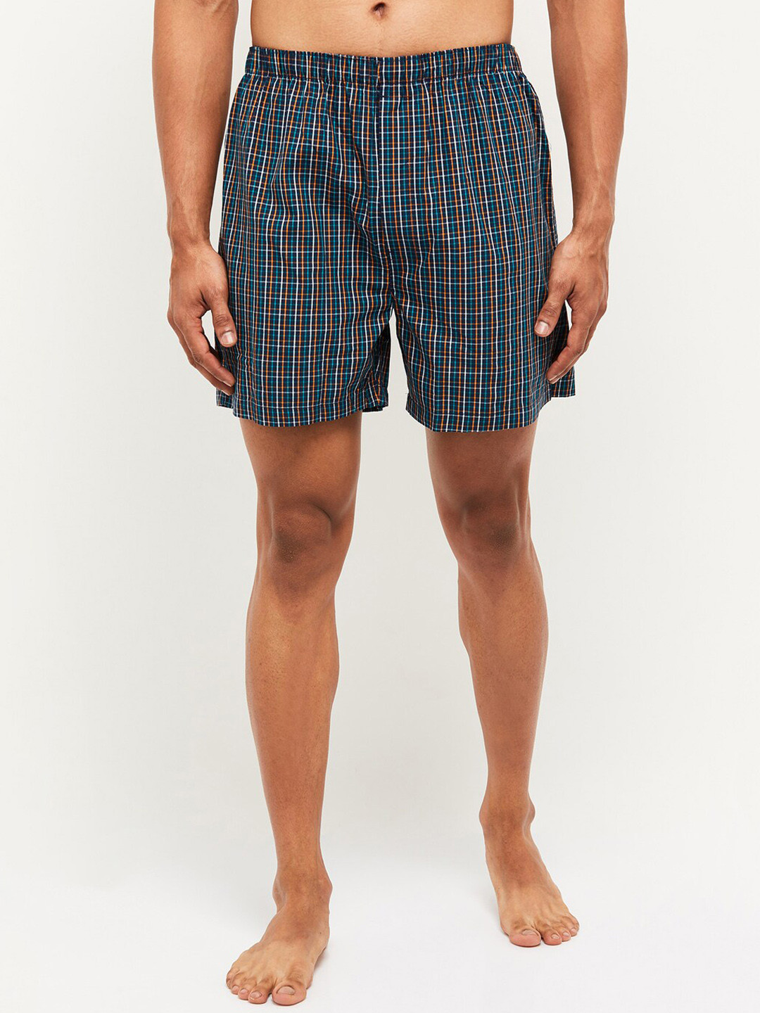 

max Men Navy Blue & White Checked Boxers NOOSNYDBXNY