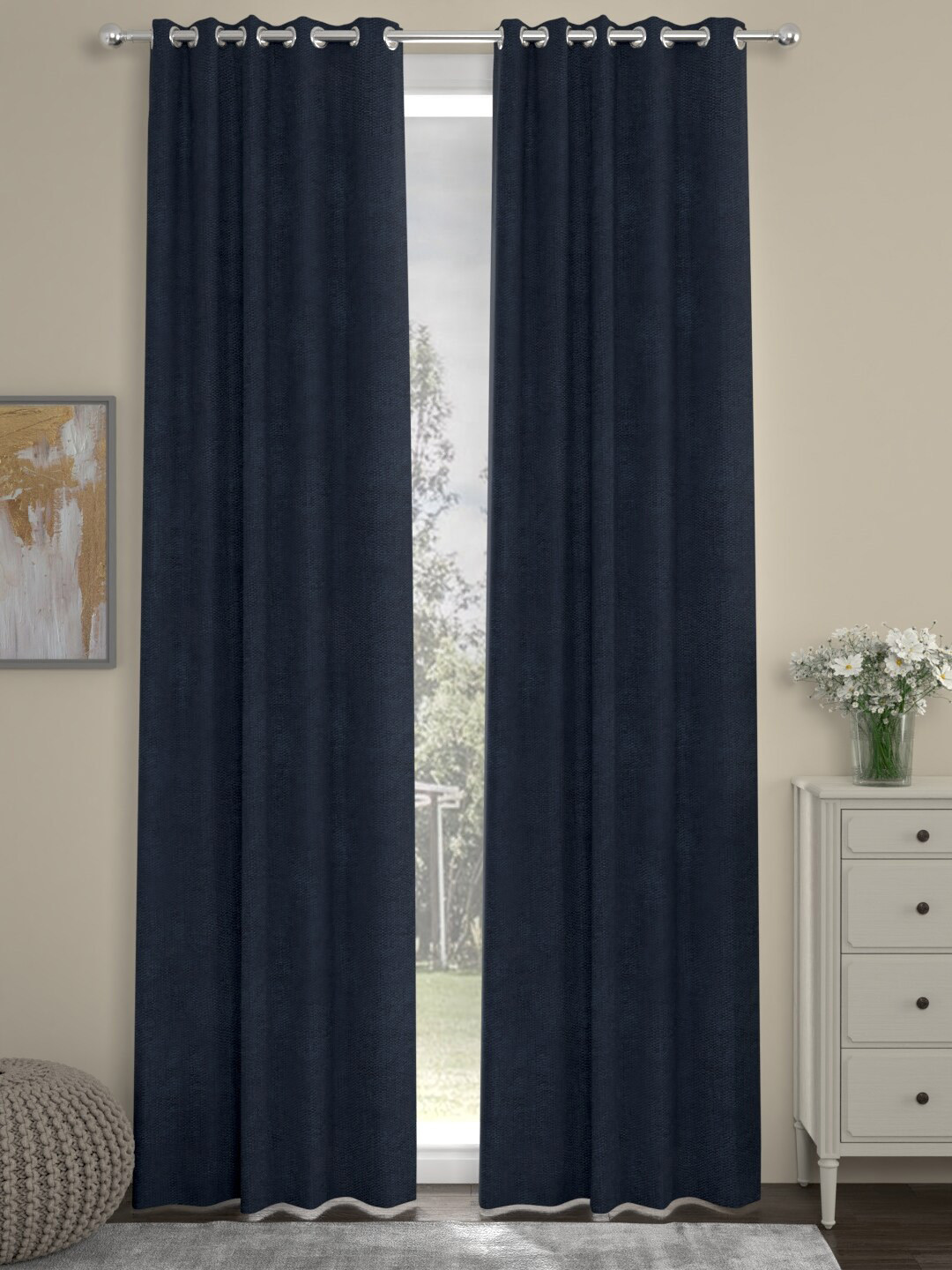 

ROSARA HOME Navy Blue Set of 2 Door Curtains