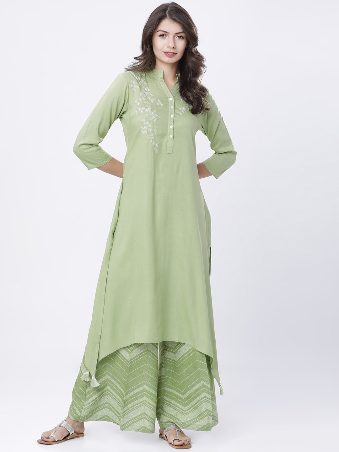 

Vishudh Women Green Embroidered Kurta with Palazzos