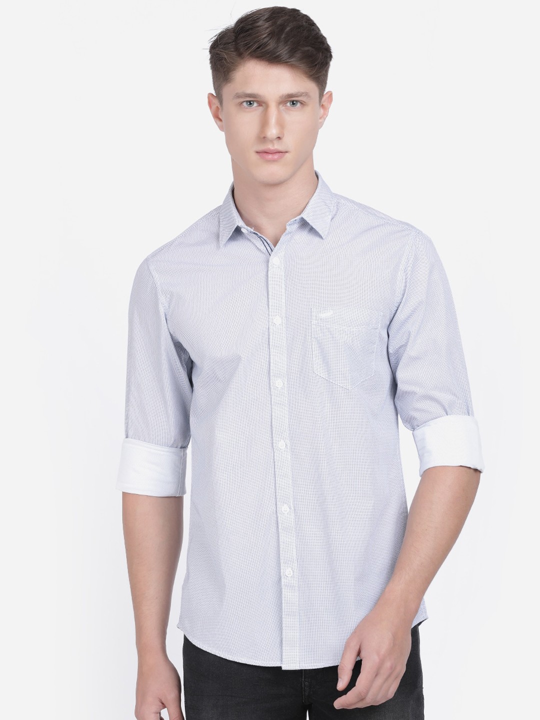 

Crocodile Men Blue & White Slim Fit Printed Casual Shirt
