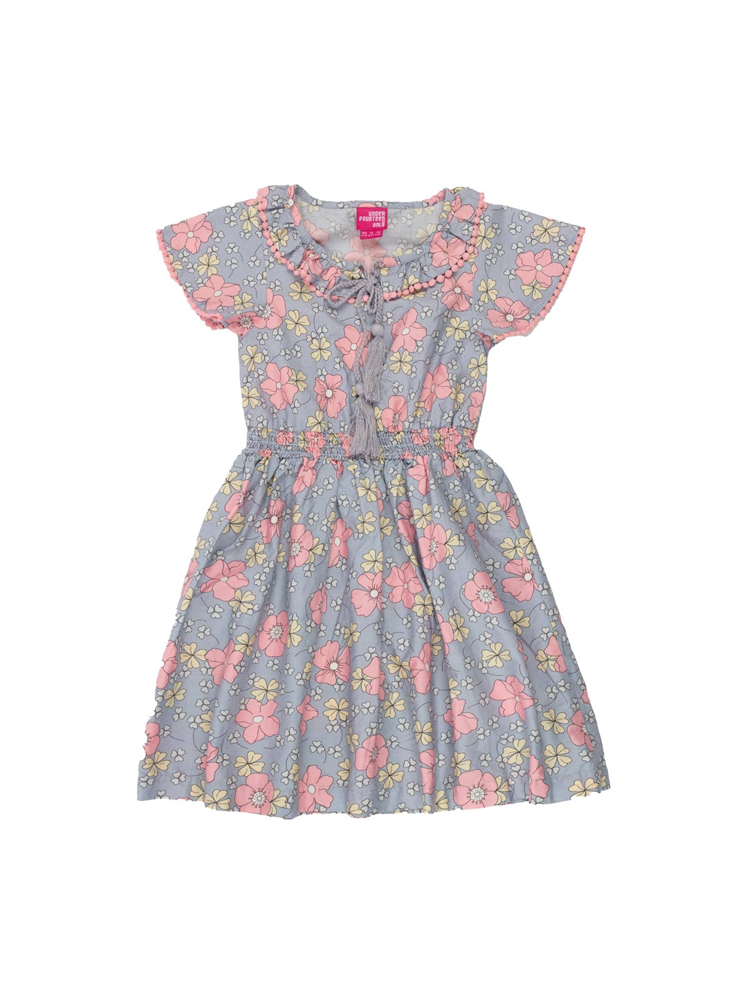 

UNDER FOURTEEN ONLY Girls Grey Printed Fit and Flare Dress