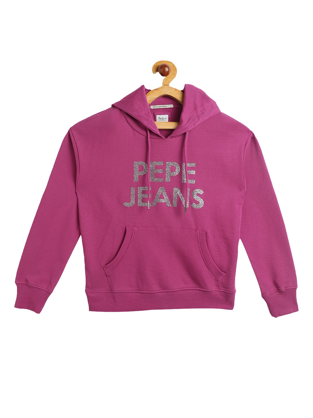

Pepe Jeans Girls Magenta Brand Logo Printed Hooded Sweatshirt