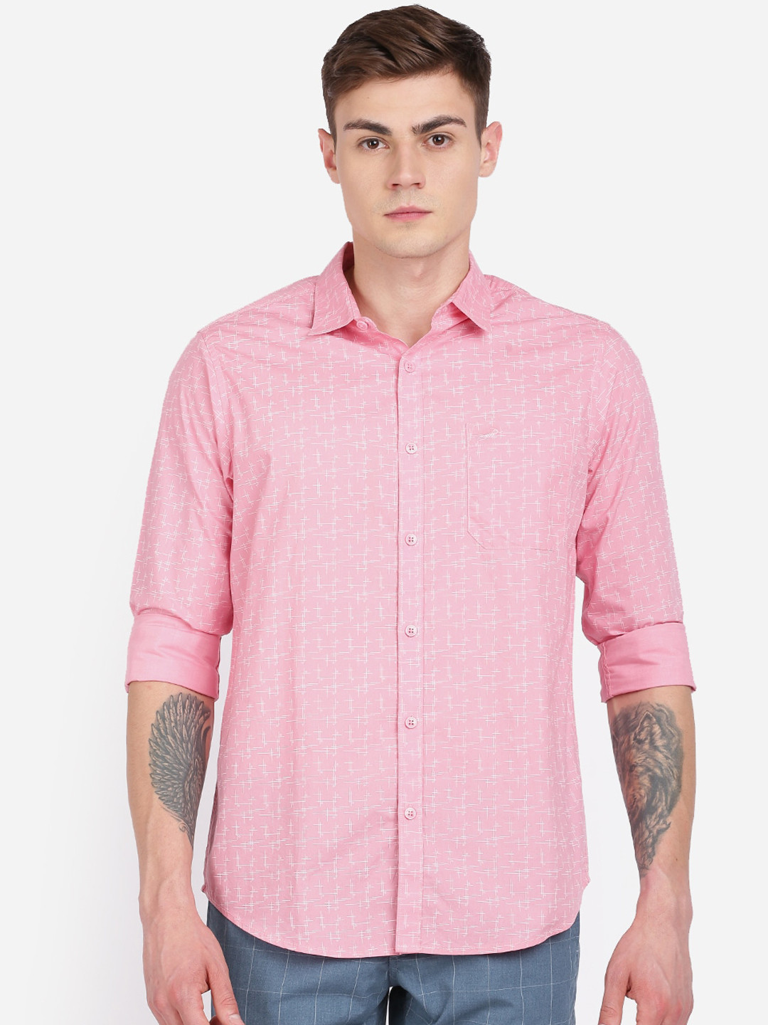 

Crocodile Men Pink Regular Fit Printed Casual Shirt