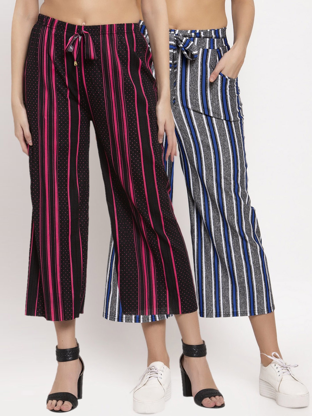 

KLOTTHE Women Multicoloured Set of 2 Striped Flared Palazzos, Multi