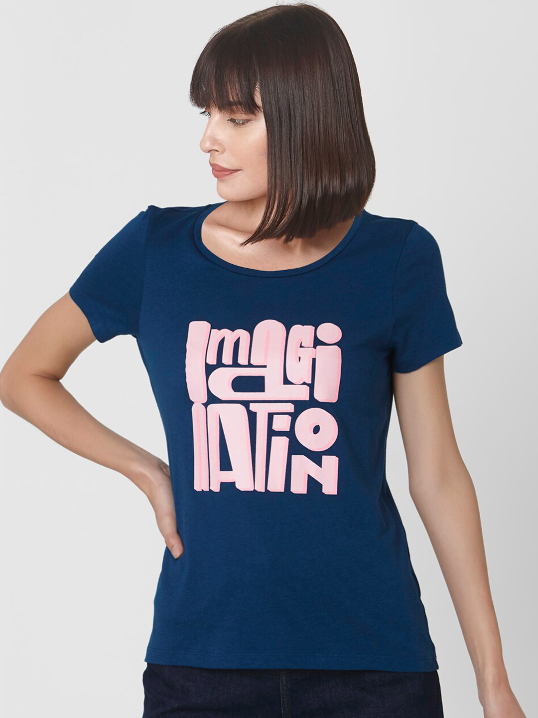 

Vero Moda Women Blue Printed Round Neck T-shirt