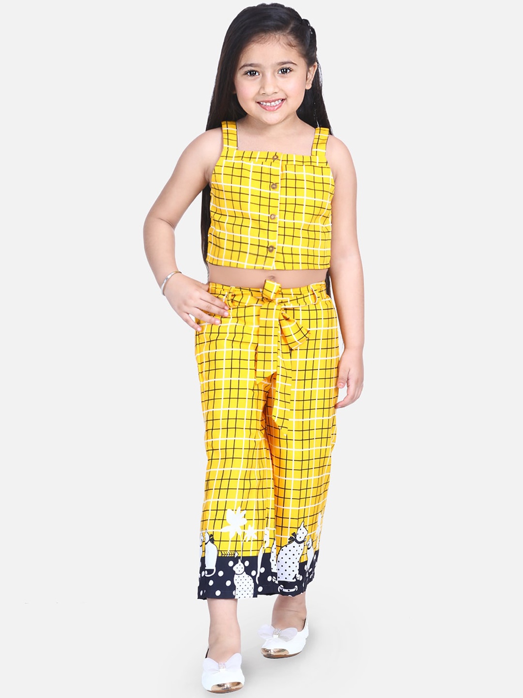 

Naughty Ninos Girls Yellow & Navy Blue Checked Top with Palazzos